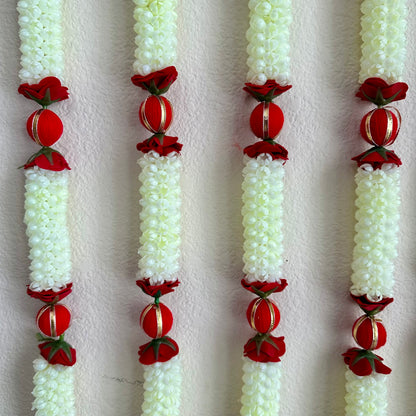 3Ft Red-White Mogra Garland (1Pc)