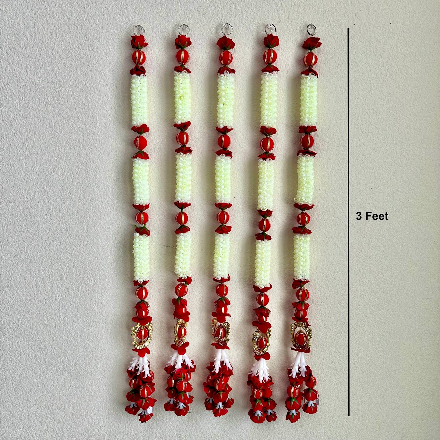 3Ft Red-White Mogra Garland (1Pc)