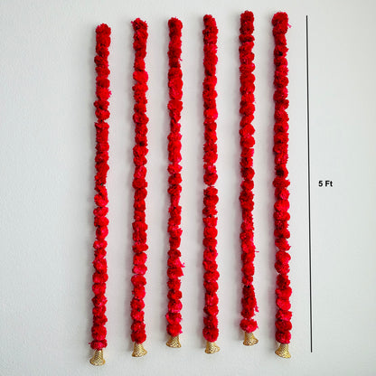 5Ft Red Marigold Garland (1Pc)